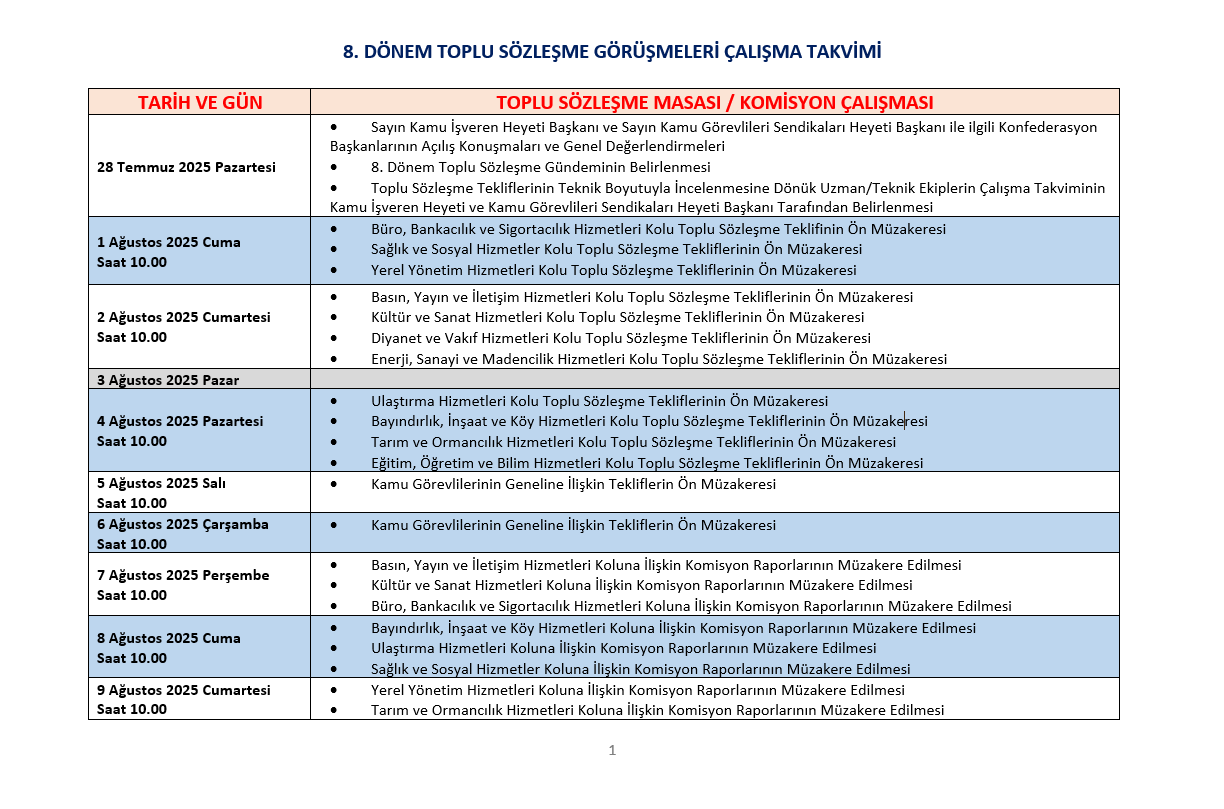 Memurlar Icin Toplu Sozlesme Gorusme Takvimi 1
