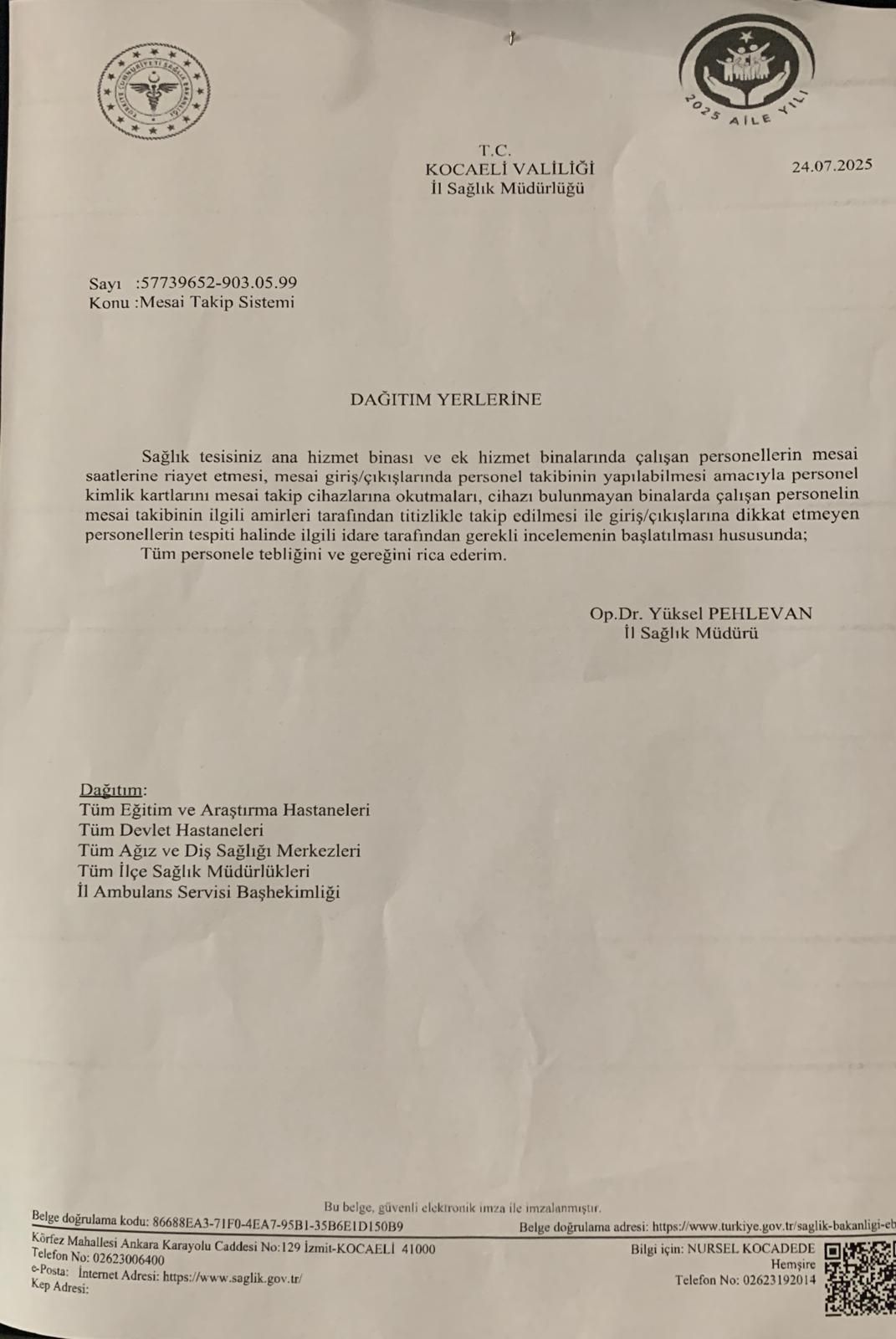 Kocaelide Hastane Personelinin Mesaisine Siki Takip