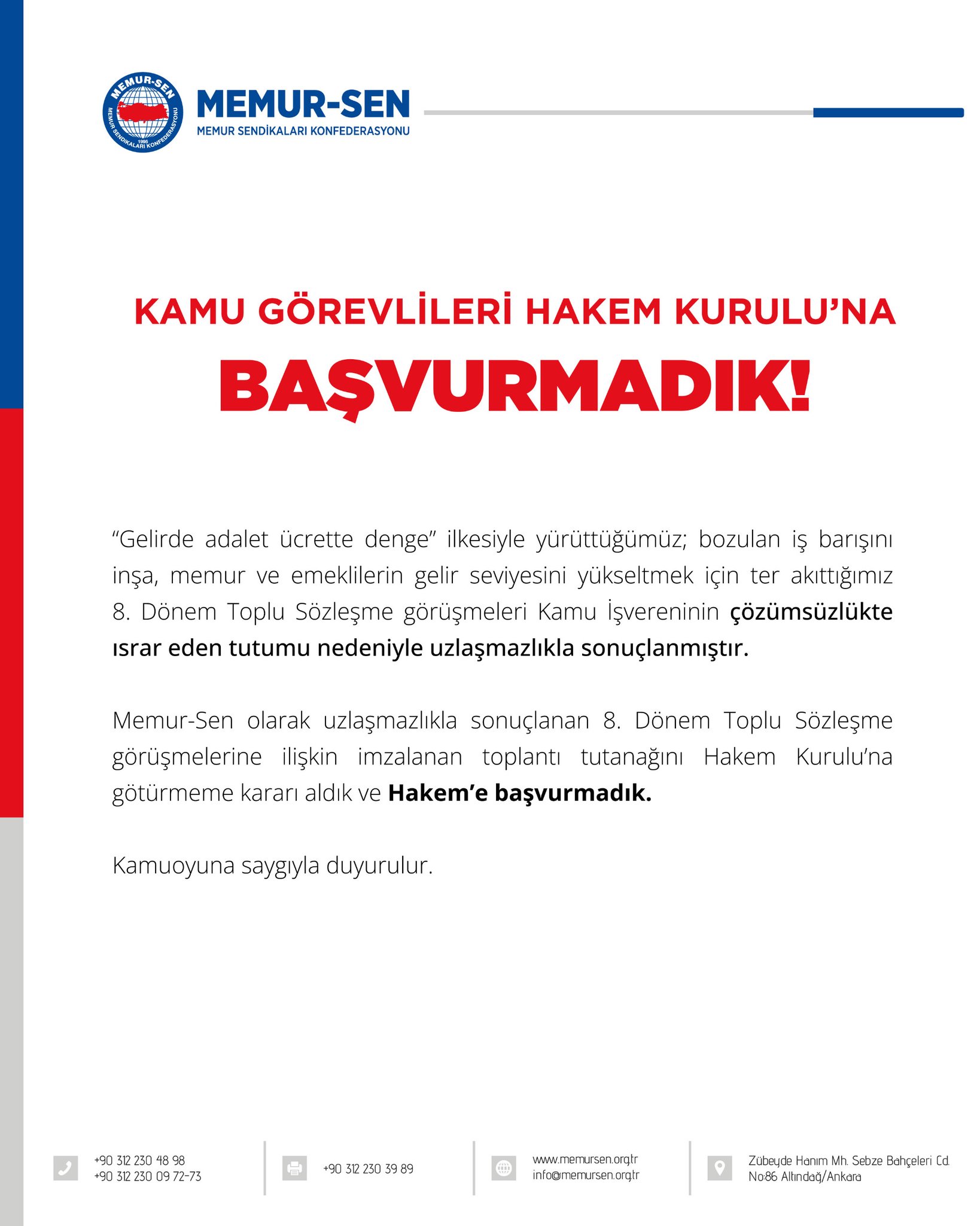 Memur Sen Kamu Gorevlileri Hakem Kuruluna Basvurmadi 1