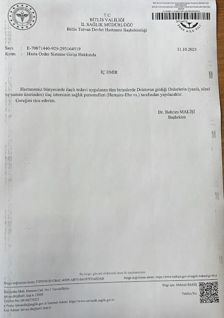 Tatvan Devlet Hastanesinde Bashekim Behrim Malisinin Order Talimati Tepkisi 1