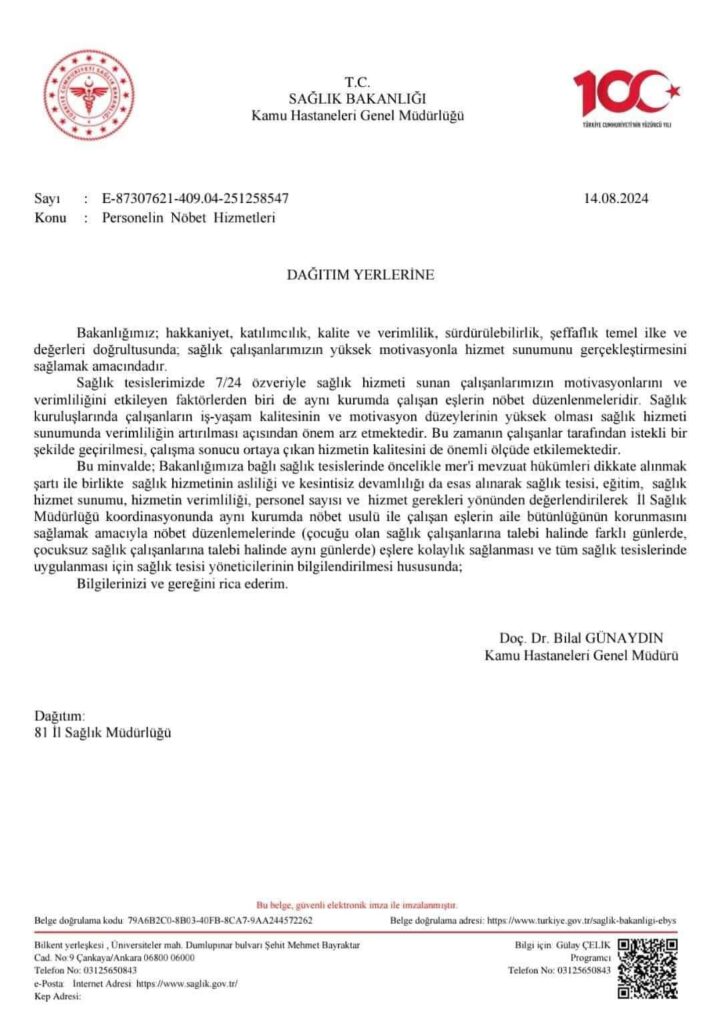 Saglik Bakanligindan Eslere Nobet Kolayligi Aile Oncelikli Planlama 1