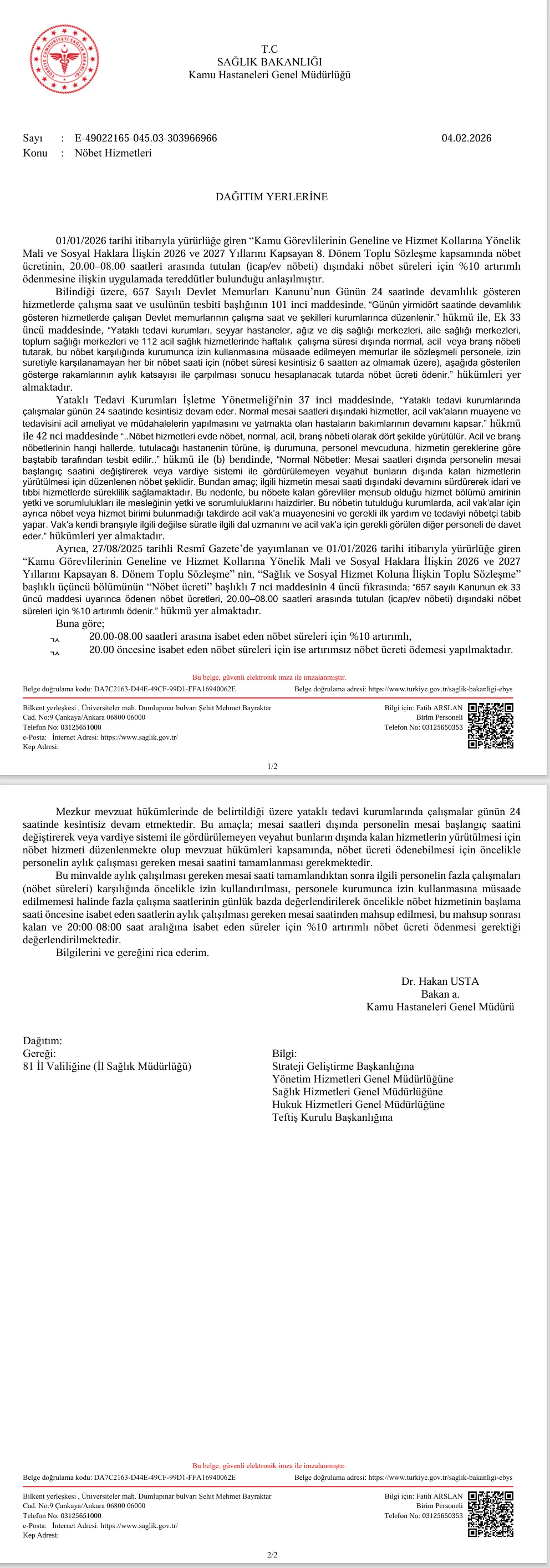 Saglik Bakanligi Gece Nobeti Ile Ilgili Yazi Yayinladi