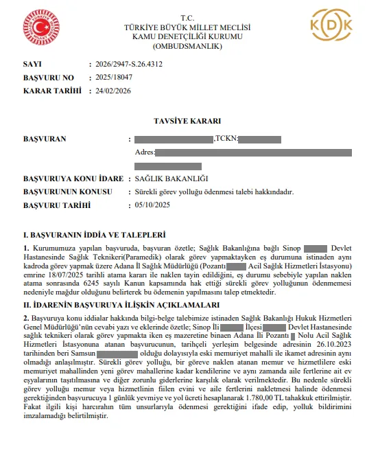 Kdkdan Saglik Calisanina Yolluk Karari Odeme Yapilmali